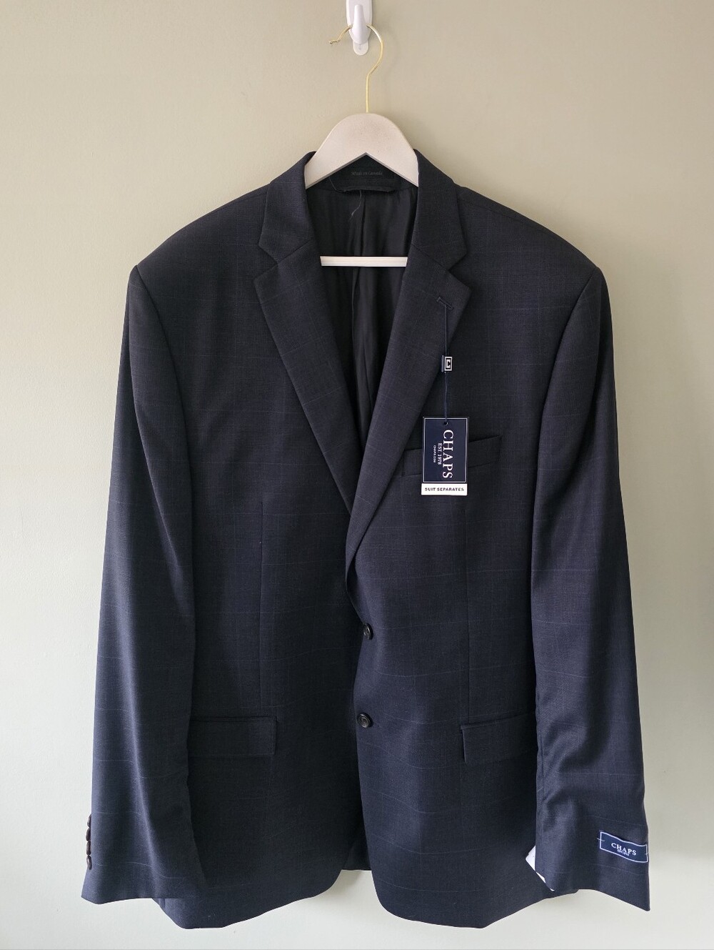 NWT Chaps 48XL Navy Windowpane 100% Wool Blazer Union Made Old Money Preppy